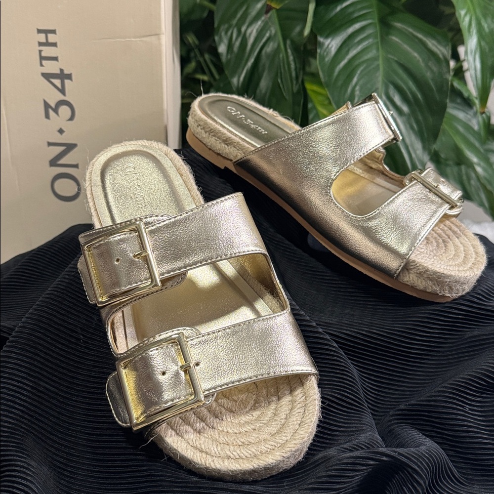 On 34th Milaa Slip-On Gold Faux Leather Sandal- Women's 6.5M